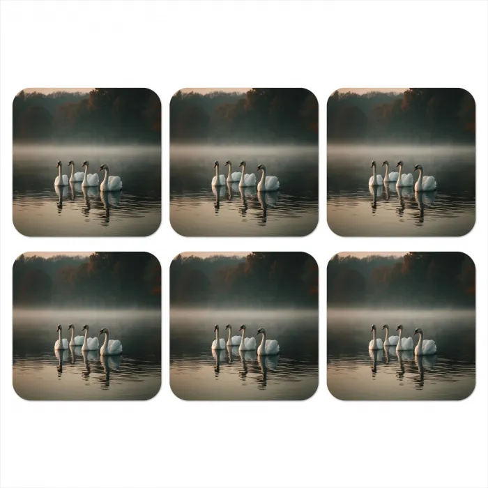 Zwanen - Wit - Water - Mist onderzetter kurk middel -3d