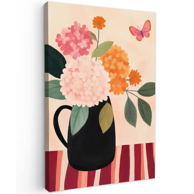 Vaas - Bloemen - Vlinder - Rood Tuinposter op houten frame 2 cm dik klein -3d