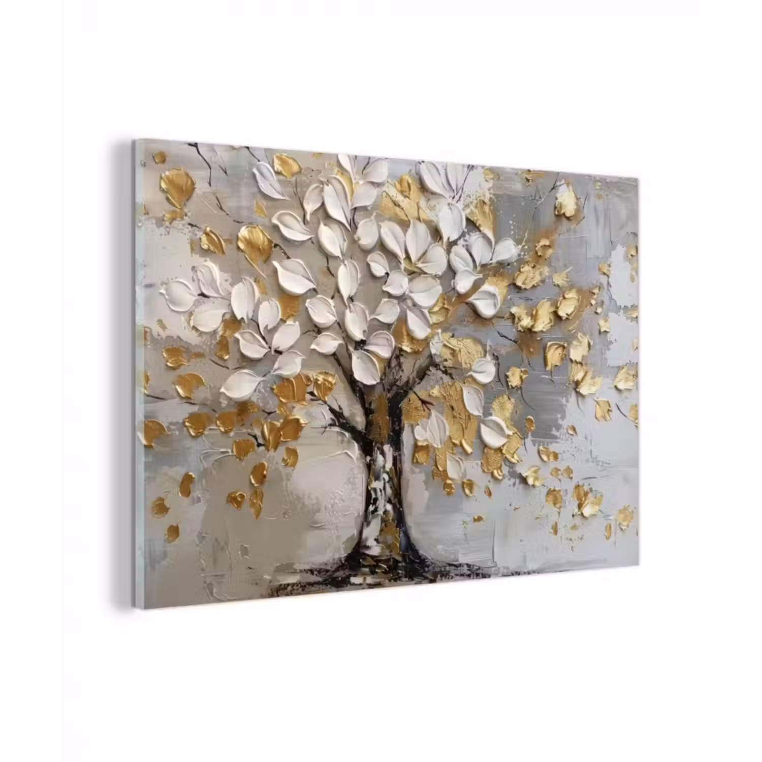 Glasbild - Baum - Beige - Grau - Gold - Abstrakt