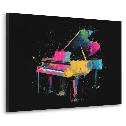 Piano - Kleurrijk - Verf - Modern Textielframe zwart klein -3d
