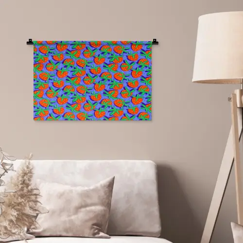 Aardbei - Rood - Blauw - Patroon Wandkleed katoen klein 269 -sfeer4