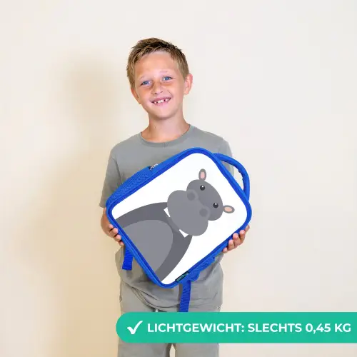 Dierenportret - Nijlpaard - grijs Kinderrugzak - Blauw middel -sfeer1_NL
