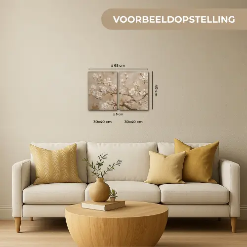 Beige - Bloesem - Modern Canvas - Meerluiken 2 luik klein -sfeer6-formaat-