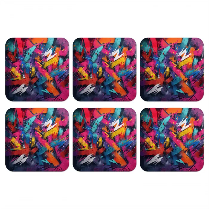 Abstract - Explosie - Neonkleuren onderzetter kurk middel -3d