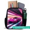 Roze raceauto flitst door neonlicht Rugzak - Zwart middel -inhoud_FR