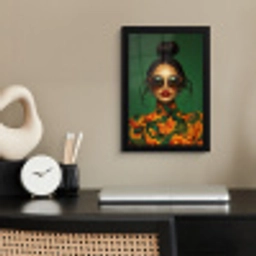 Vrouw - Groen - Modern - Bril - Abstract fotolijst zwart zonder passe partout klein -sfeer1