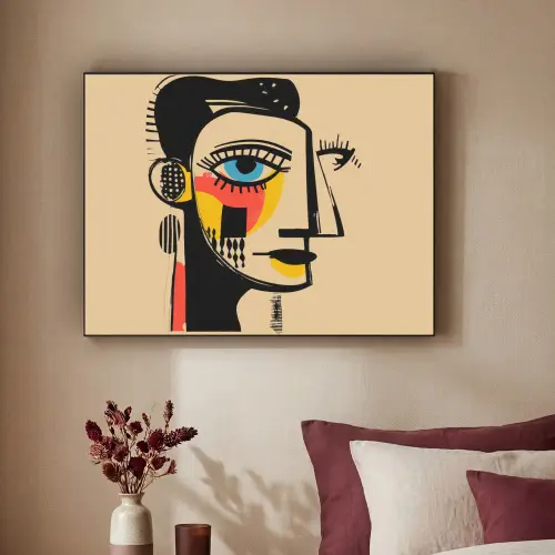 Geometrisch - Felle kleuren - Kubistische stijl Textielframe zwart klein -sfeer1