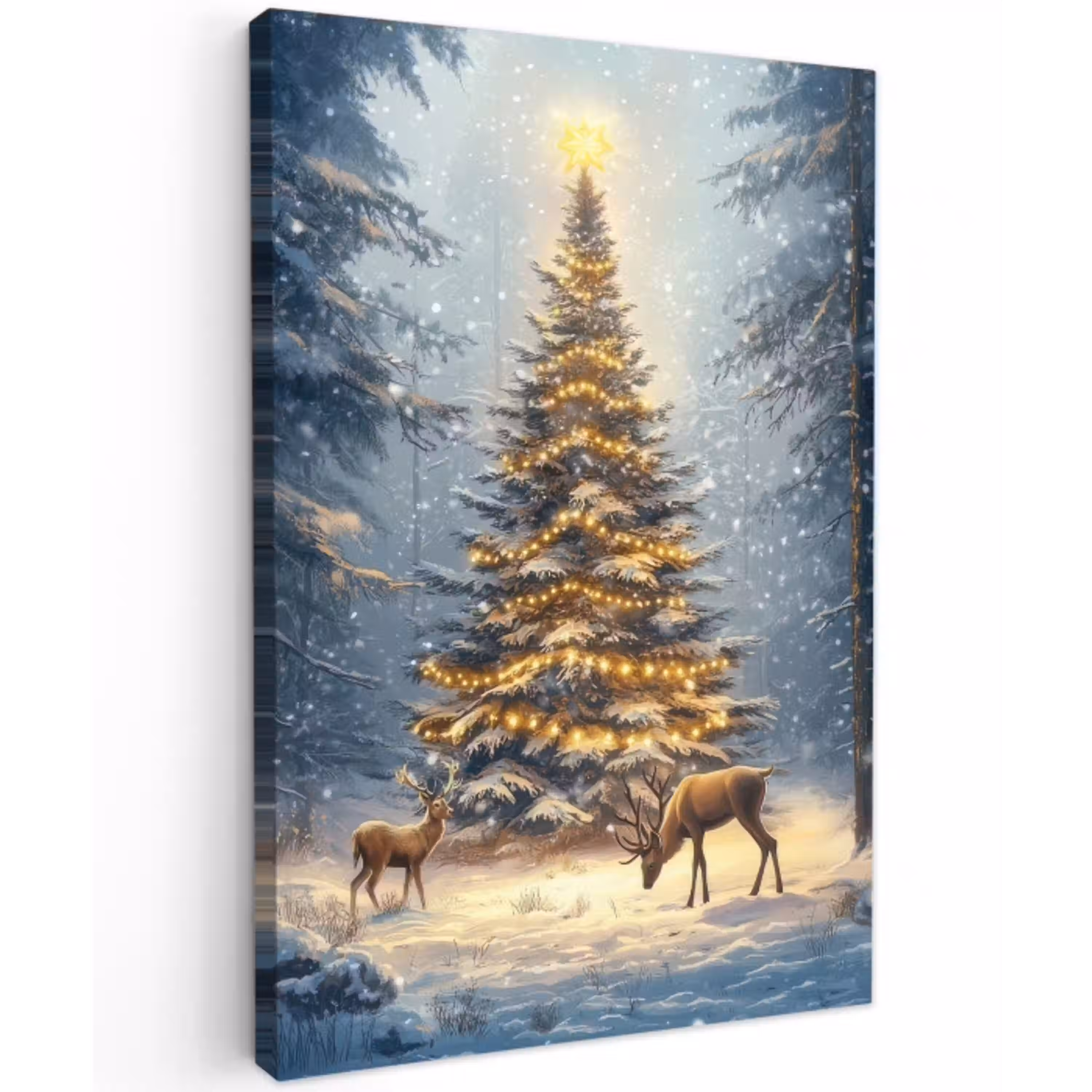 Kerstlicht - Woud - Hert - Donker Tuinposter op houten frame 2 cm dik klein -3d