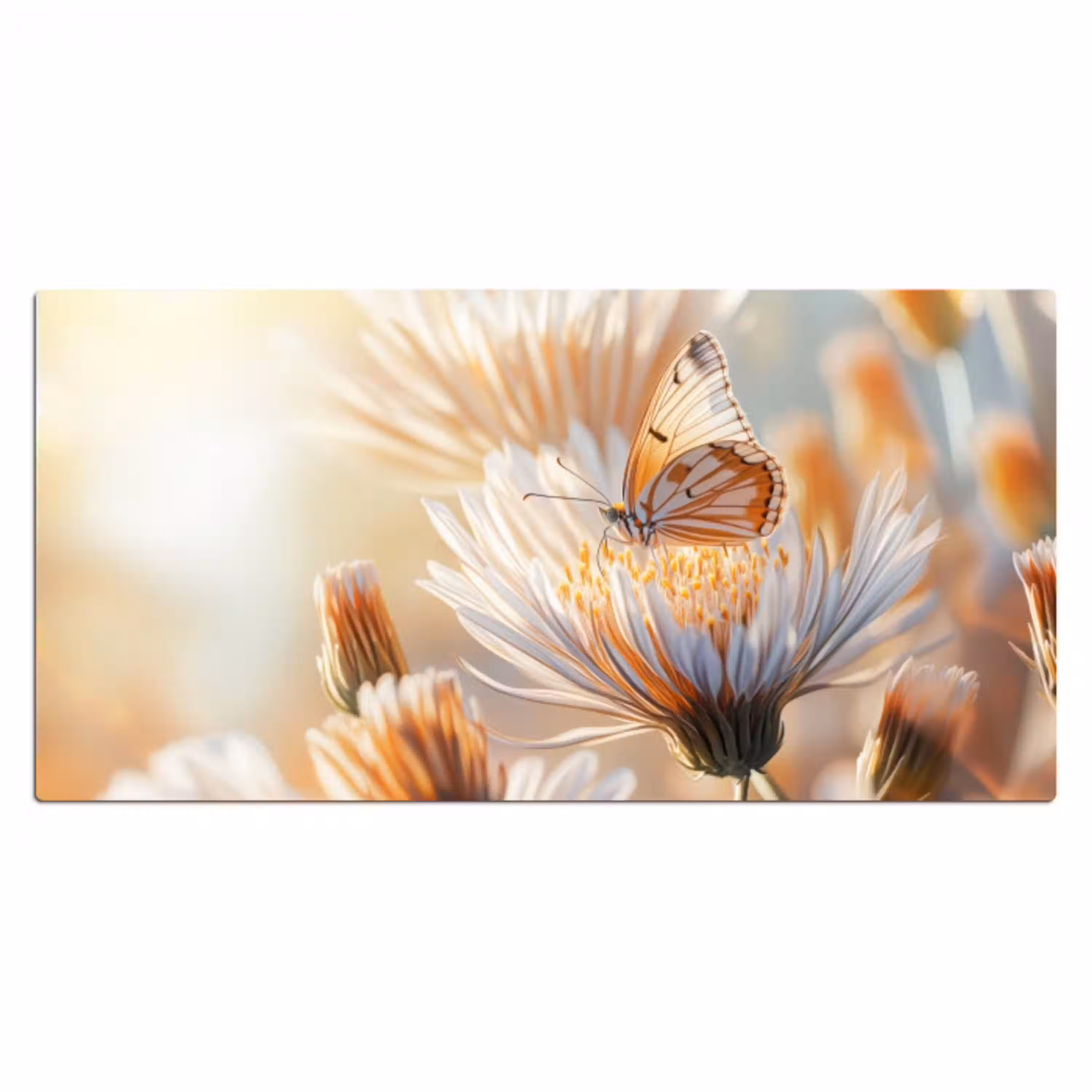 Vlinder - Bloem - Oranje Muismat XXL klein -3d_leeg