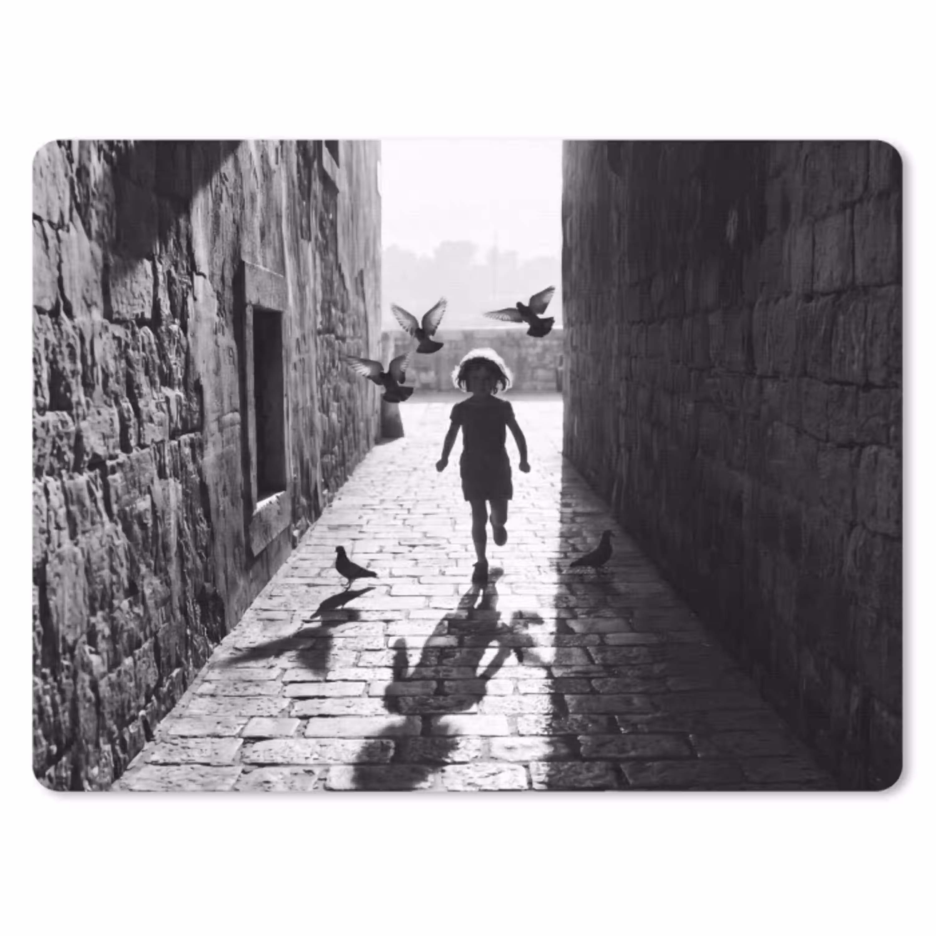 Kind - Vogel - Straat - Zwart-wit - Spelen muismat rubber klein -3d