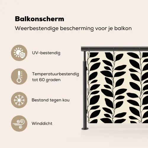 Botanisch - Dessin - Zwart - Beige Balkonbeschermer Duitsland klein 596 -specs_NL