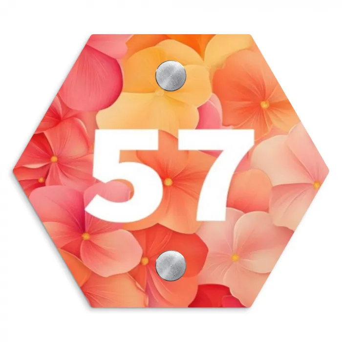 Oranje bloemenmix - Traditioneel Naambord Hexagon klein -3d