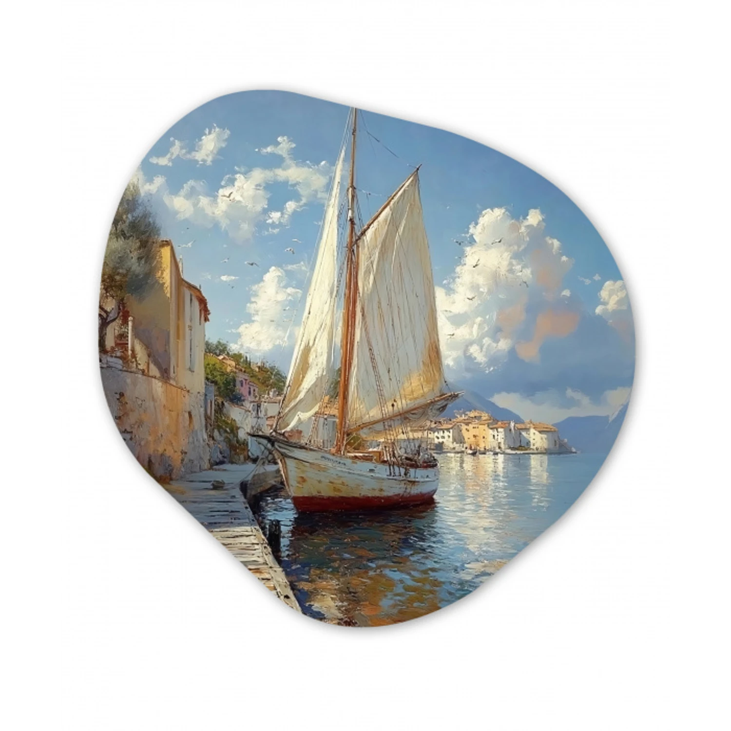 Zeilschip - Huizen - Kade - Zee Wandcirkel Organisch Forex 3mm klein -3d