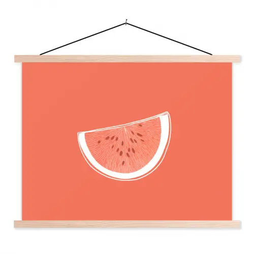 Watermeloen - Lijnen - Koraalrood textielposter latten blank klein -3d