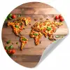 Wereldkaart - Pizza - Houten ondergrond Wandcirkel behangsticker klein -3d