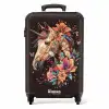 Eenhoorn en Bloemen op Zwarte Achtergrond NBS - Handbagage koffer - Unisex middel -productfoto_recht