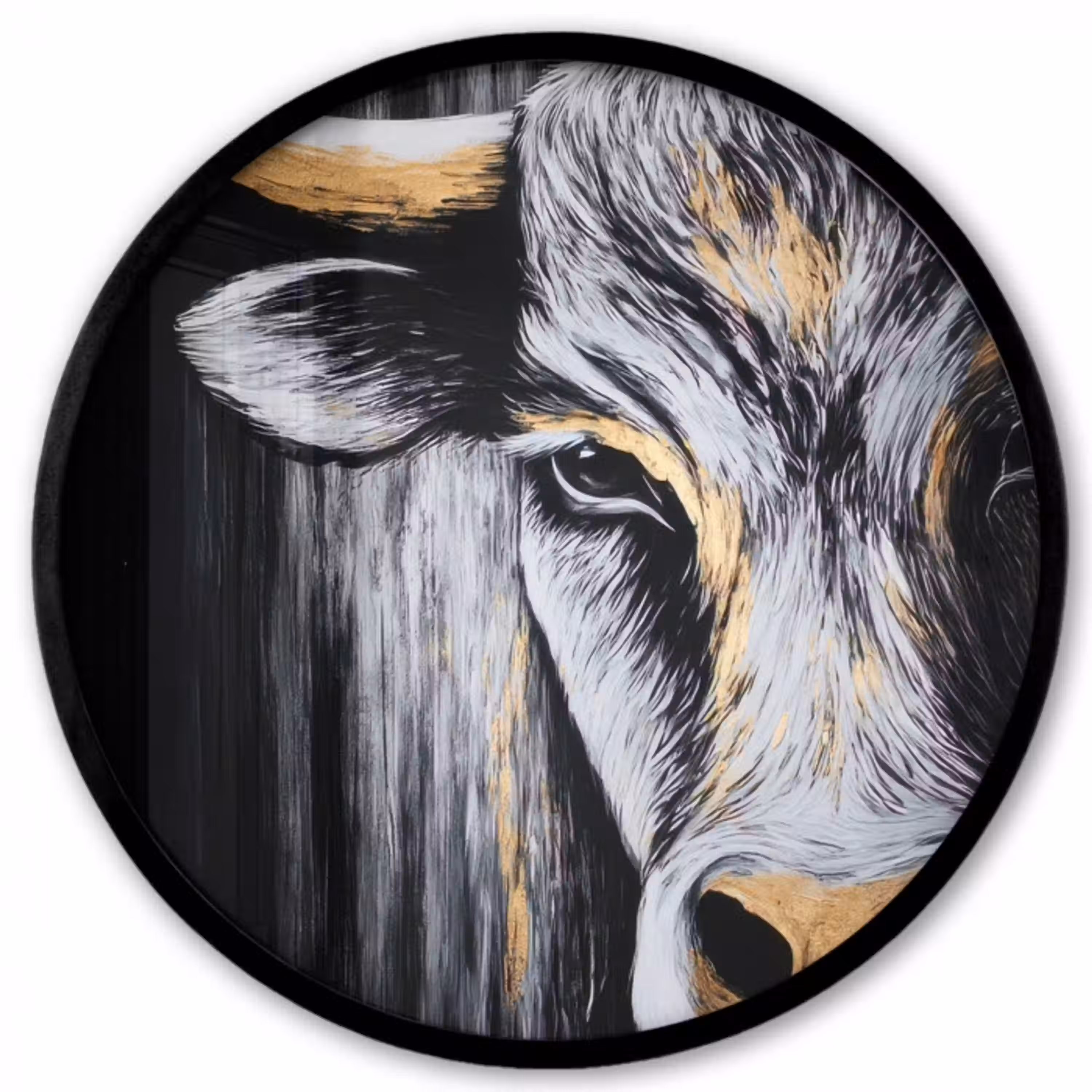 Stier - Hoorns - Snuit - Goud Fotolijst rond zonder passe partout klein -3d