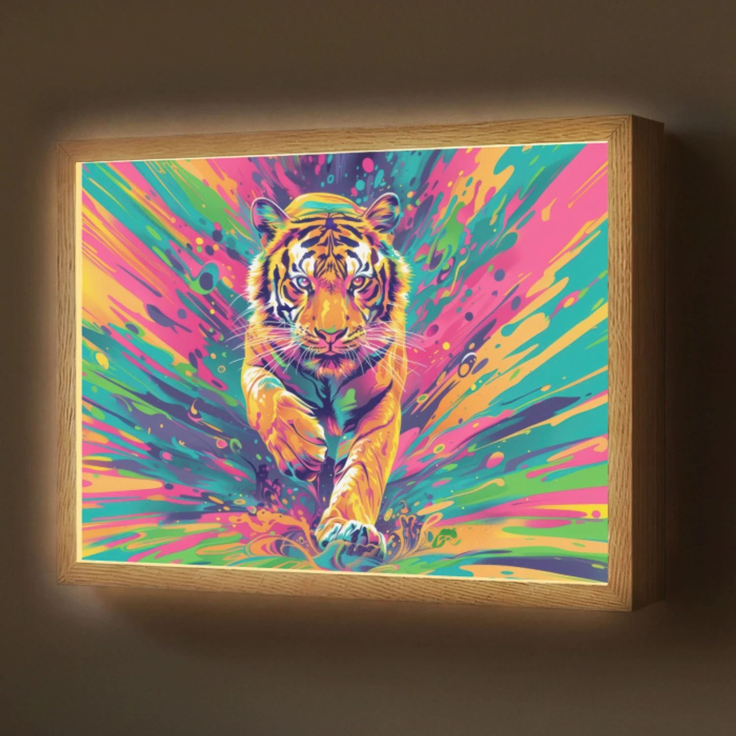 Tijger  - Wilde dieren - Kleurrijk - Verflook Light Box met batterij (Wandlamp) middel -z3d_website