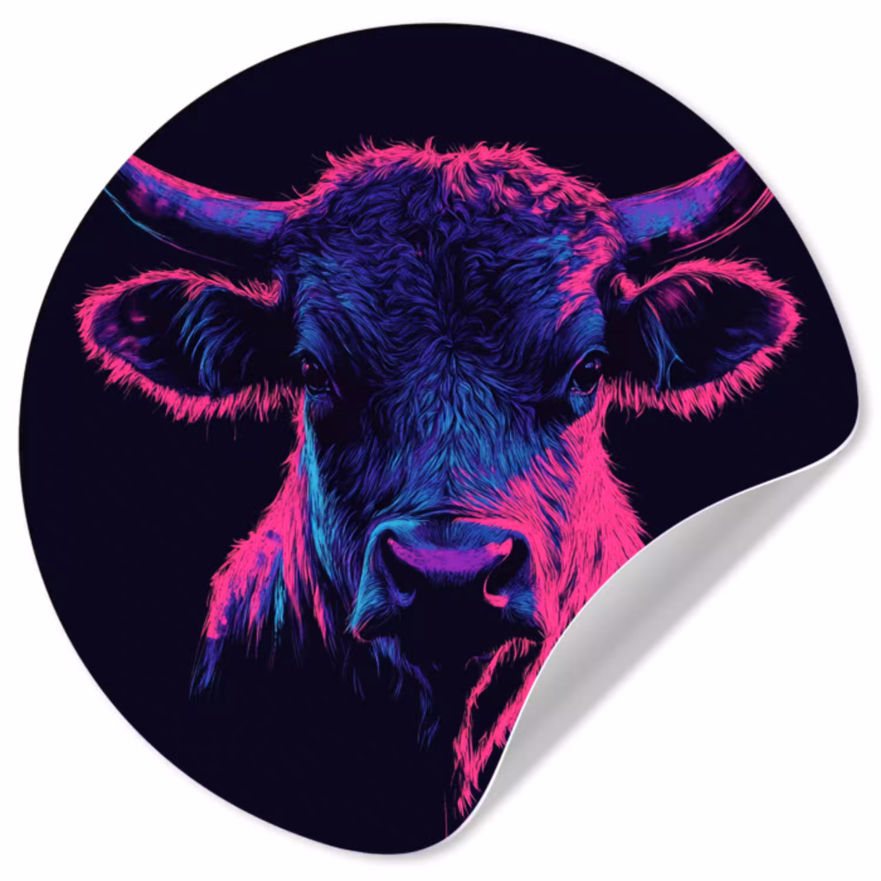 Stier - Neon - Zwart - Kleur Wandcirkel behangsticker klein -3d