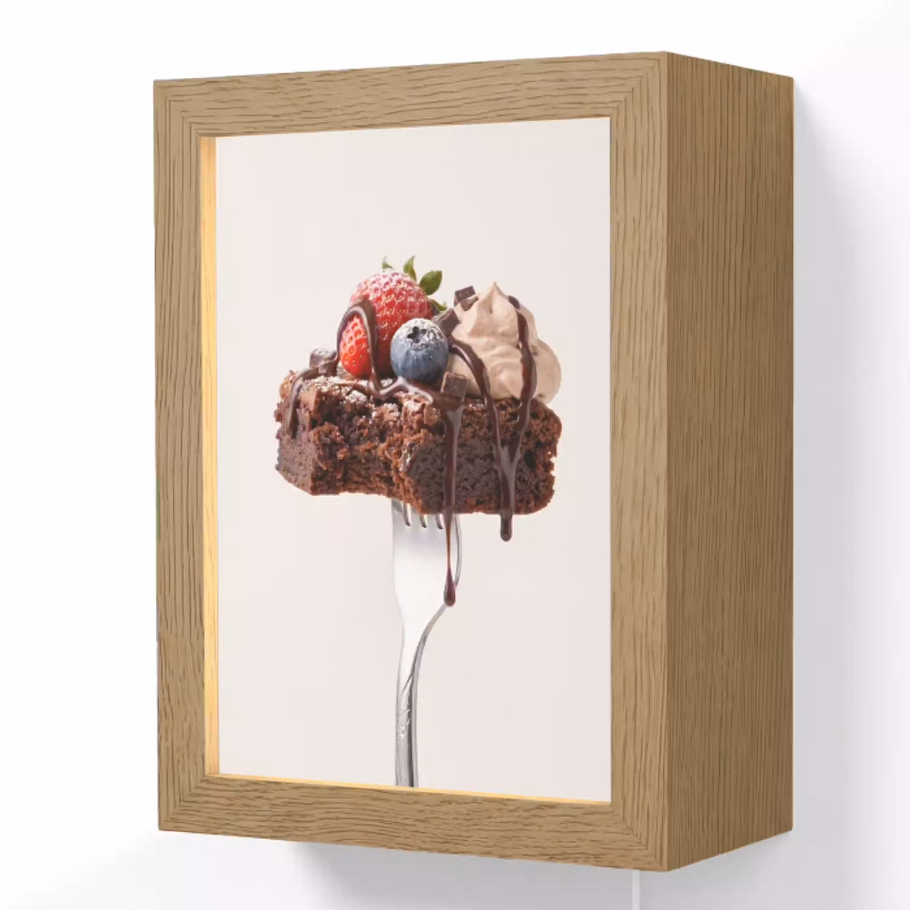 Vork - brownie - aardbei Light Box met kabel (Wandlamp) klein -3d