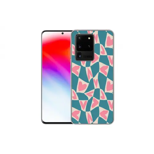 Blauw - Vlakken - Patroon - Hartjes Telefoonhoesje Samsung Galaxy S20 Ultra klein 358 -dubbelS20Ultra