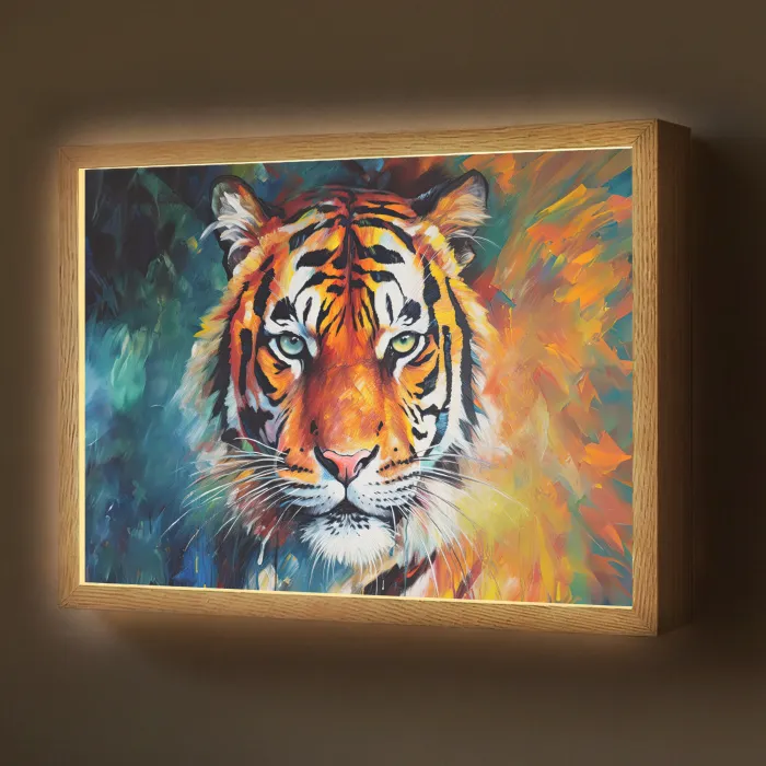 Tijger - Dieren - Olieverf - Kunst Light Box met batterij (Wandlamp) middel -z3d_website
