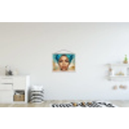 Portret - Vrouw - Schilderij - Blauw - Goud - Expressief textielposter latten blank klein -kinderkamer