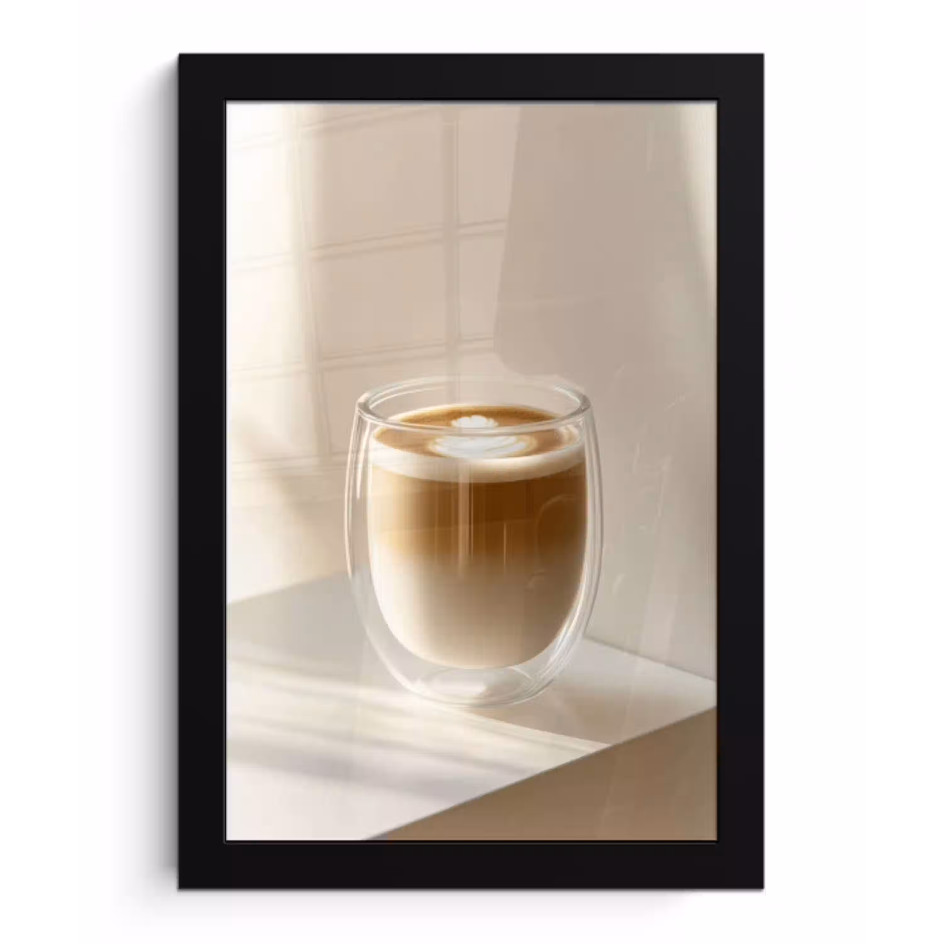 Mok - Latte - Minimalistisch - Schaduw fotolijst zwart zonder passe partout klein -3d