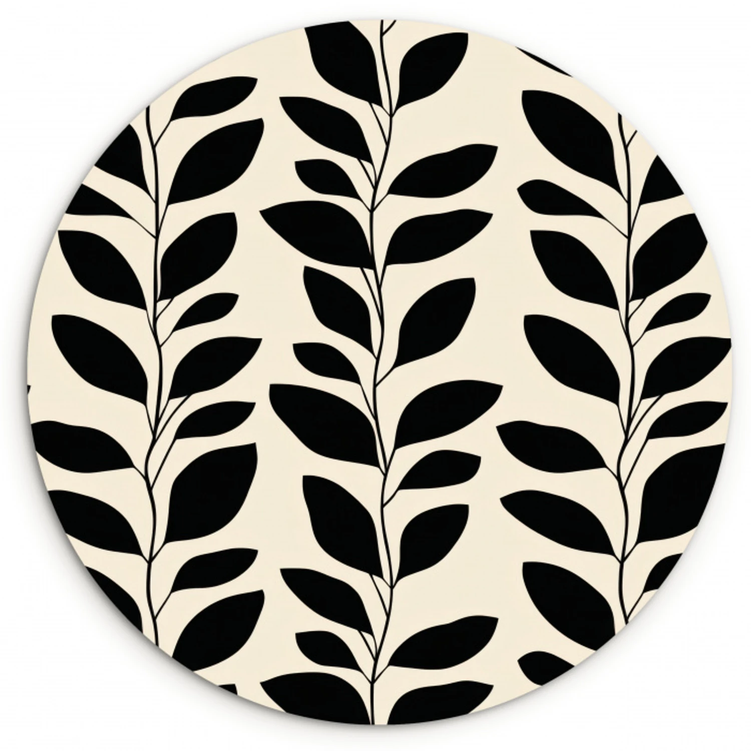 Botanisch - Dessin - Zwart - Beige Wandcirkel kunststof plaat 5mm dik klein 188 -3d