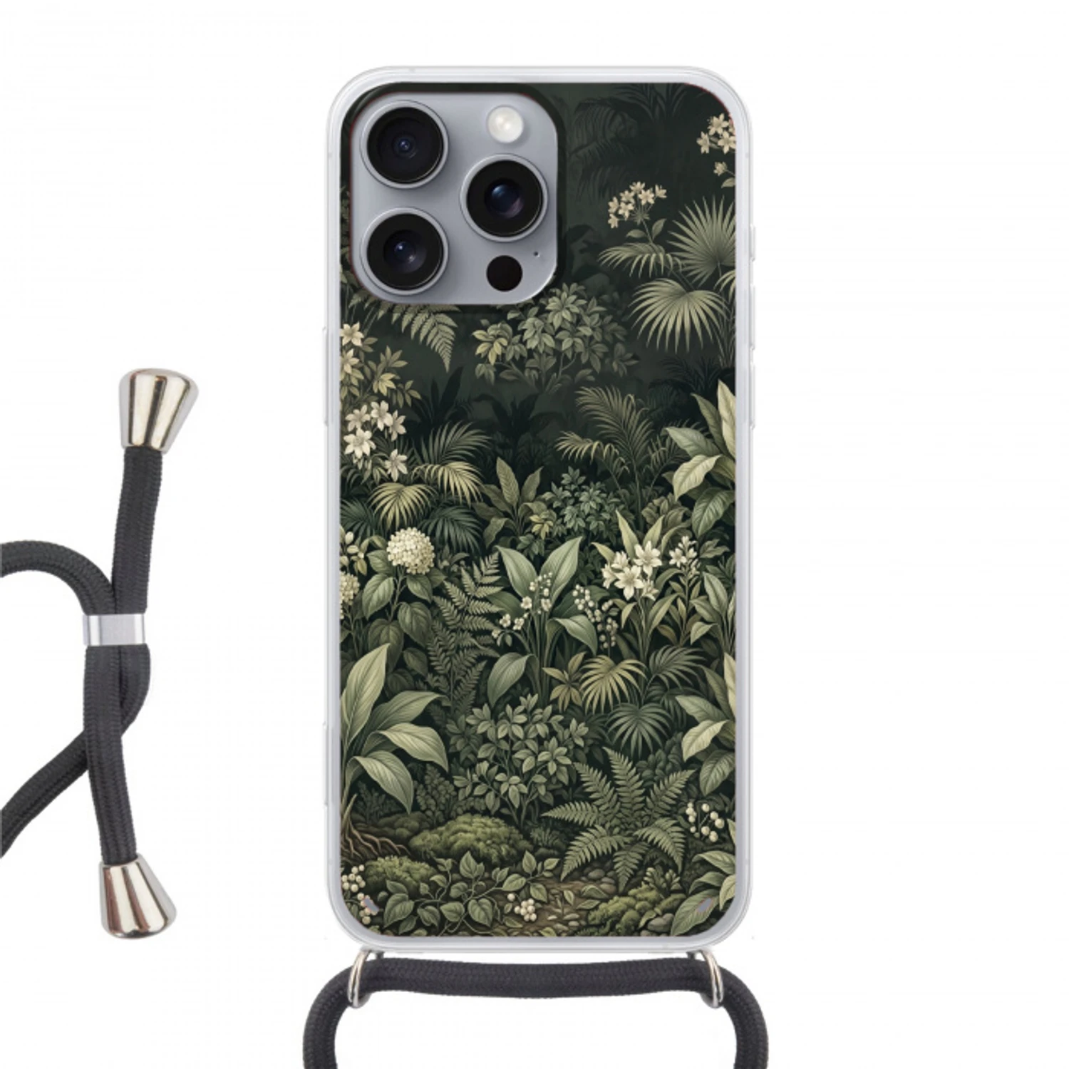 Jungle - Bladeren - Botanisch - Groen Hoesje iPhone 16 Pro Max met koord klein -3d