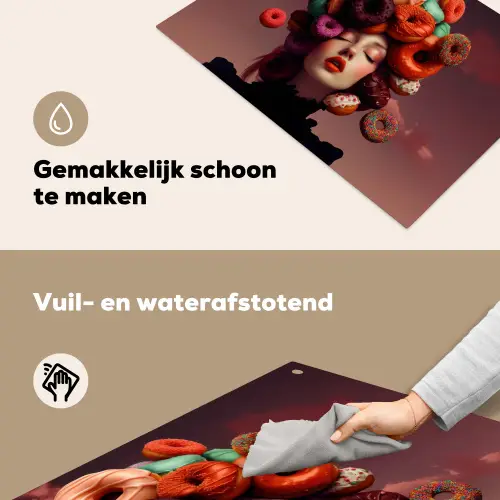Vrouw - Donuts - Kleurrijk Inductie beschemer met haakjes klein -ky-schoon-nl