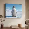 Pinguïn - Sneeuw - Landschap - Wit Textielframe zwart klein -sfeer3