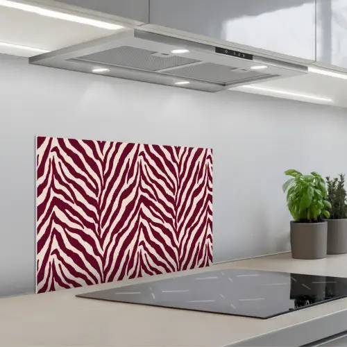Zebra - Motief - Bordeaux - Rood keuken achterwand spatscherm klein 900 -3d_schuin