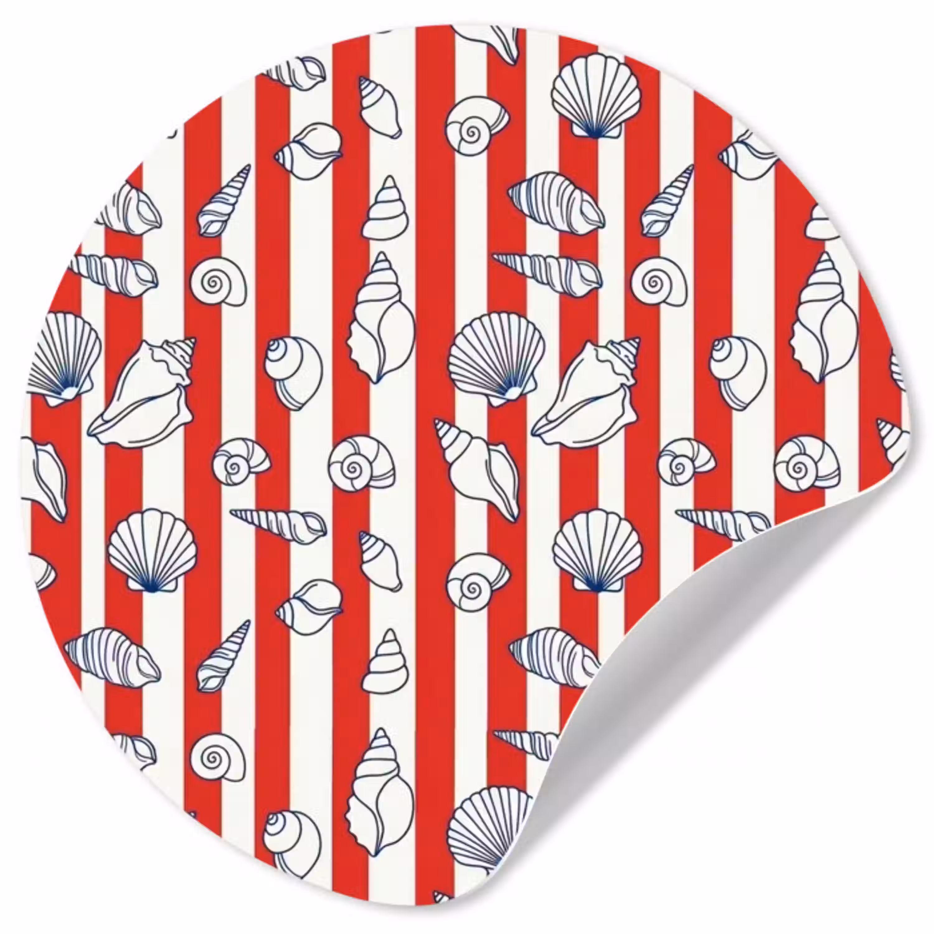 Schelp - Zeedieren - Zomer - Illustratie - Rood - Blauw Wandcirkel behangsticker klein -3d