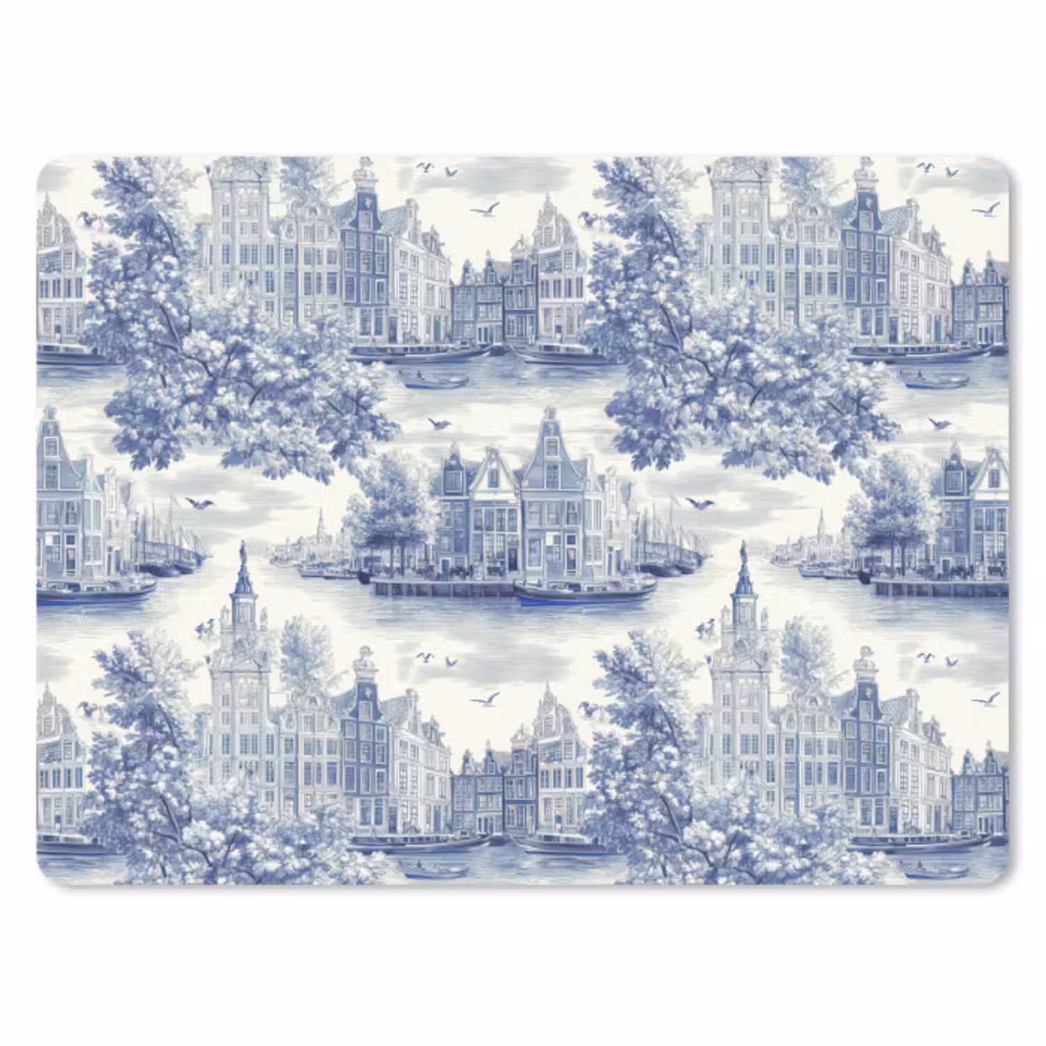 Muismat - Huizen - Bomen - Water - Vogels - Blauw