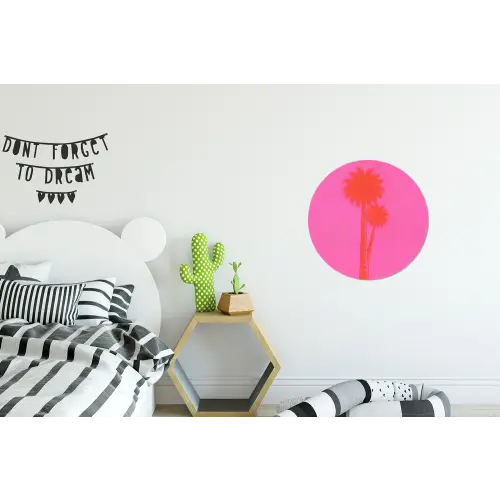 Palmbomen - Modern - Roze Wandcirkel aluminium klein -kinderkamer