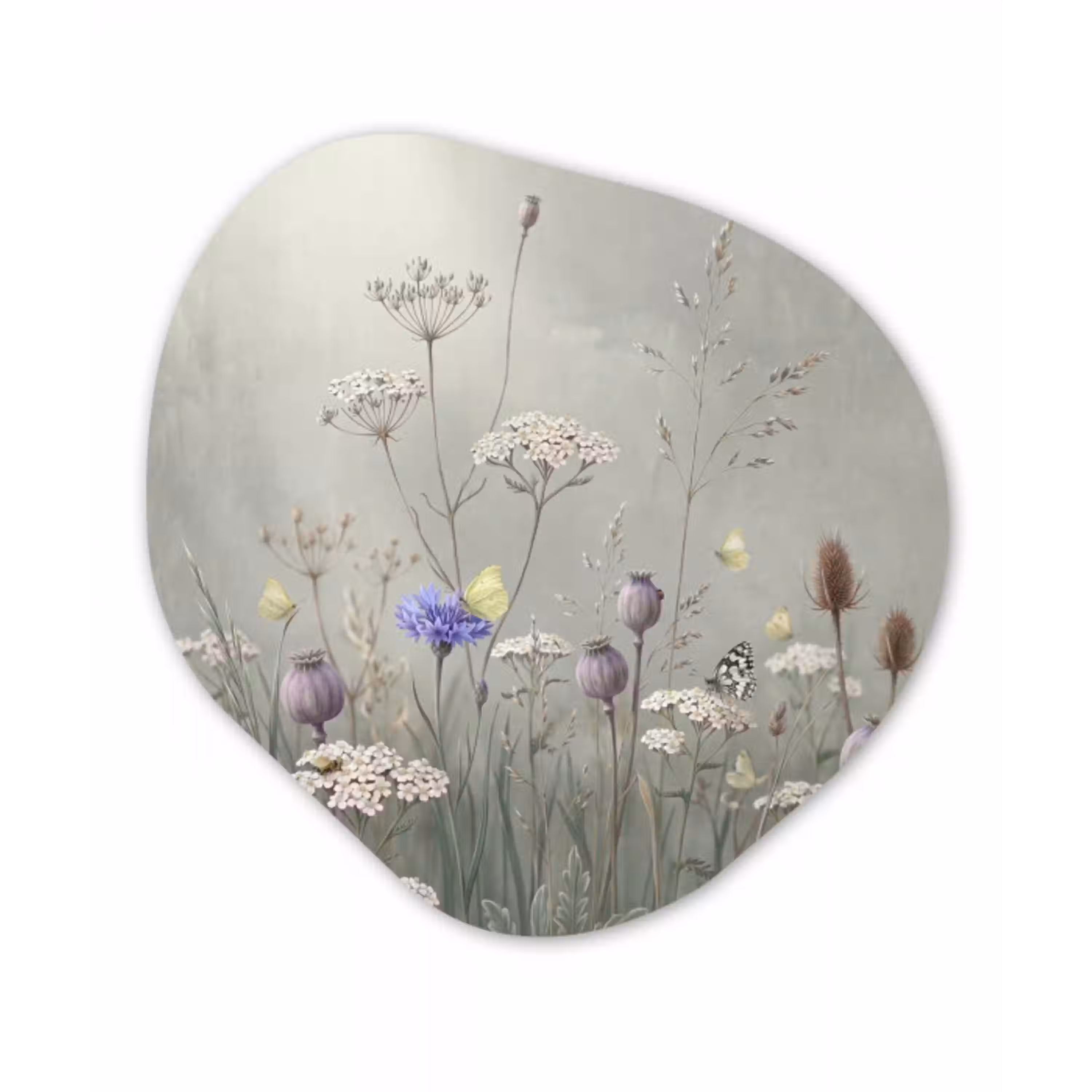 Vlinders - Wildbloemen - Illustratie - Kleurrijk Wandcirkel Organisch Forex 3mm klein -3d