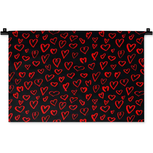 Zwart - Harten - Rood Wandkleed katoen klein 269 -zz3d