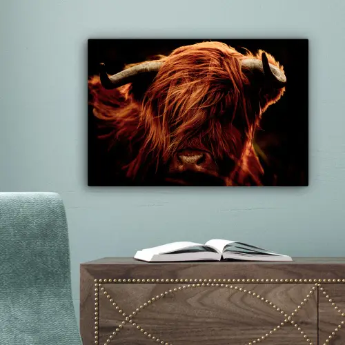Schotse hooglander - Koe - Hoorns - Portret - Dieren canvas 2cm klein -sfeer4