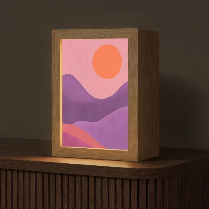 Zon - Heuvels - Paars - Abstract Light Box met kabel (Tafellamp) klein -z3d_website