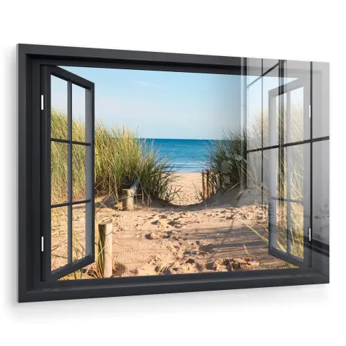 Doorkijk - Strand - Zee - Zand - Water - Helmgras - Duinen plexiglas 5mm klein -zzzproduct_nieuw