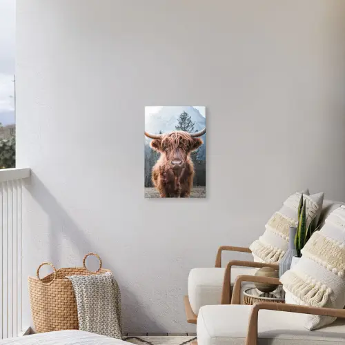 Imposante Hooglander in de Natuur Tuinposter op houten frame 2 cm dik klein -sfeer1