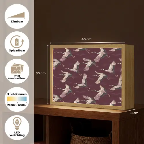 Kraanvogels - Klassiek - Bordeaux Light Box met batterij (Wandlamp) middel 907 -USP_websiteoverzichtNL