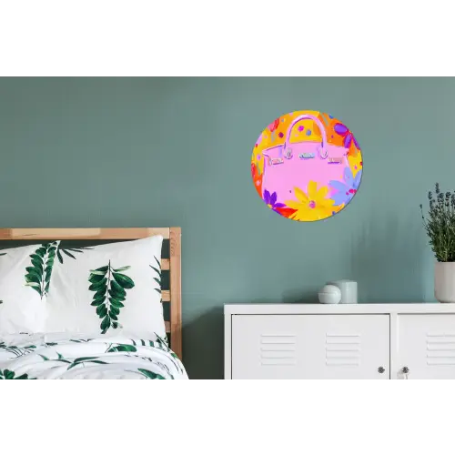 Tas - Roze - Bloemen Wandcirkel aluminium klein -slaapkamer