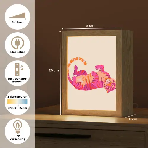 Tijger - Roze - Oranje Light Box met kabel (Kinderlampje) klein -USP_NL