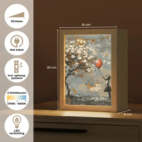 Boom - Graffiti - Banksy Style - Balloon Girl Light Box met kabel (Tafellamp) klein -USP_NL