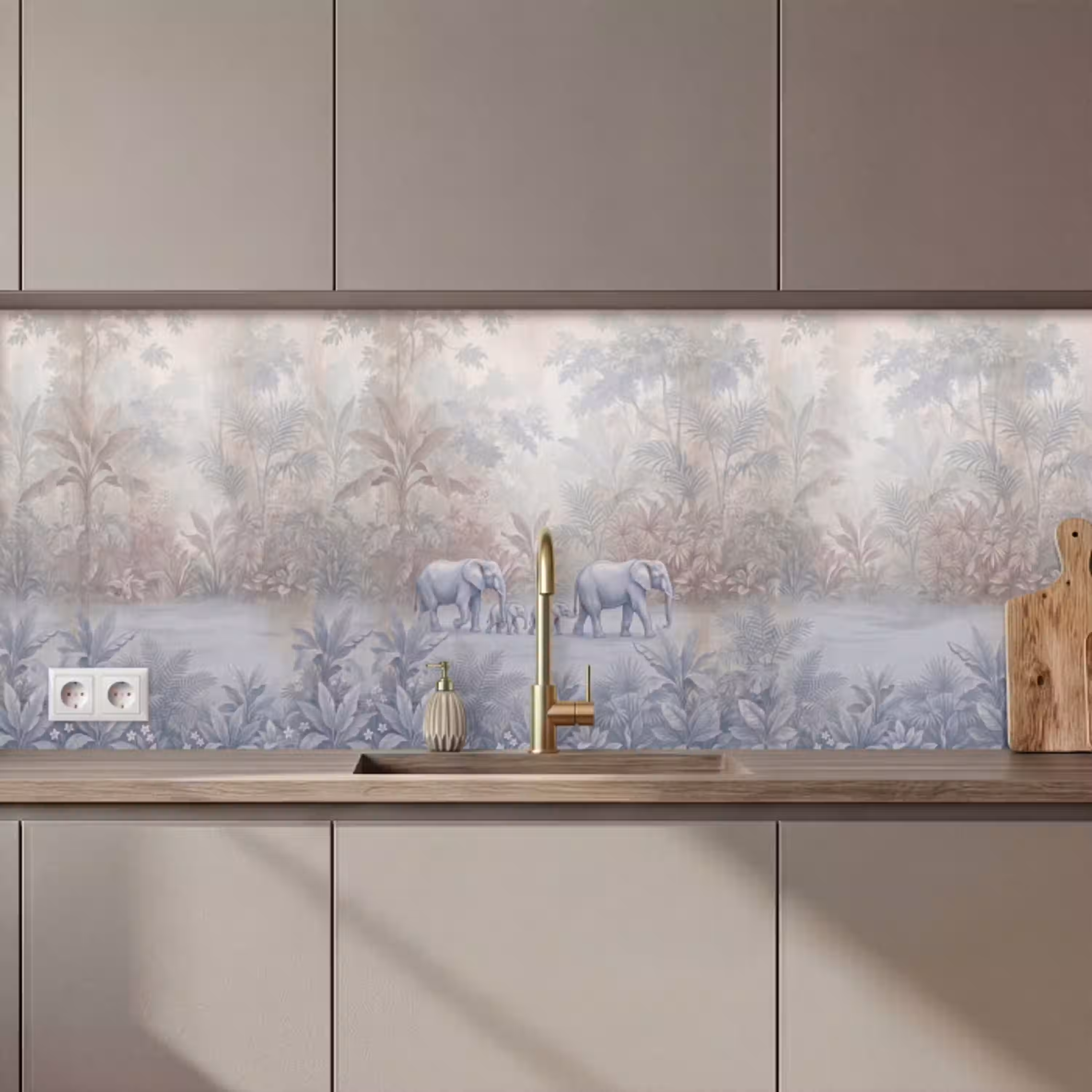 Olifant - Familie - Jungle - Illustratie - Grijs keuken achterwand 2 middel zz_3dshopping