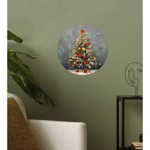 Kerstboom - Cadeaus - Rood - Goud Wandcirkel behangsticker klein -sfeer2