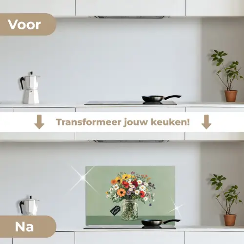 Bloemen - Vaas - Kaartje keuken achterwand spatscherm klein -voor_na_NL