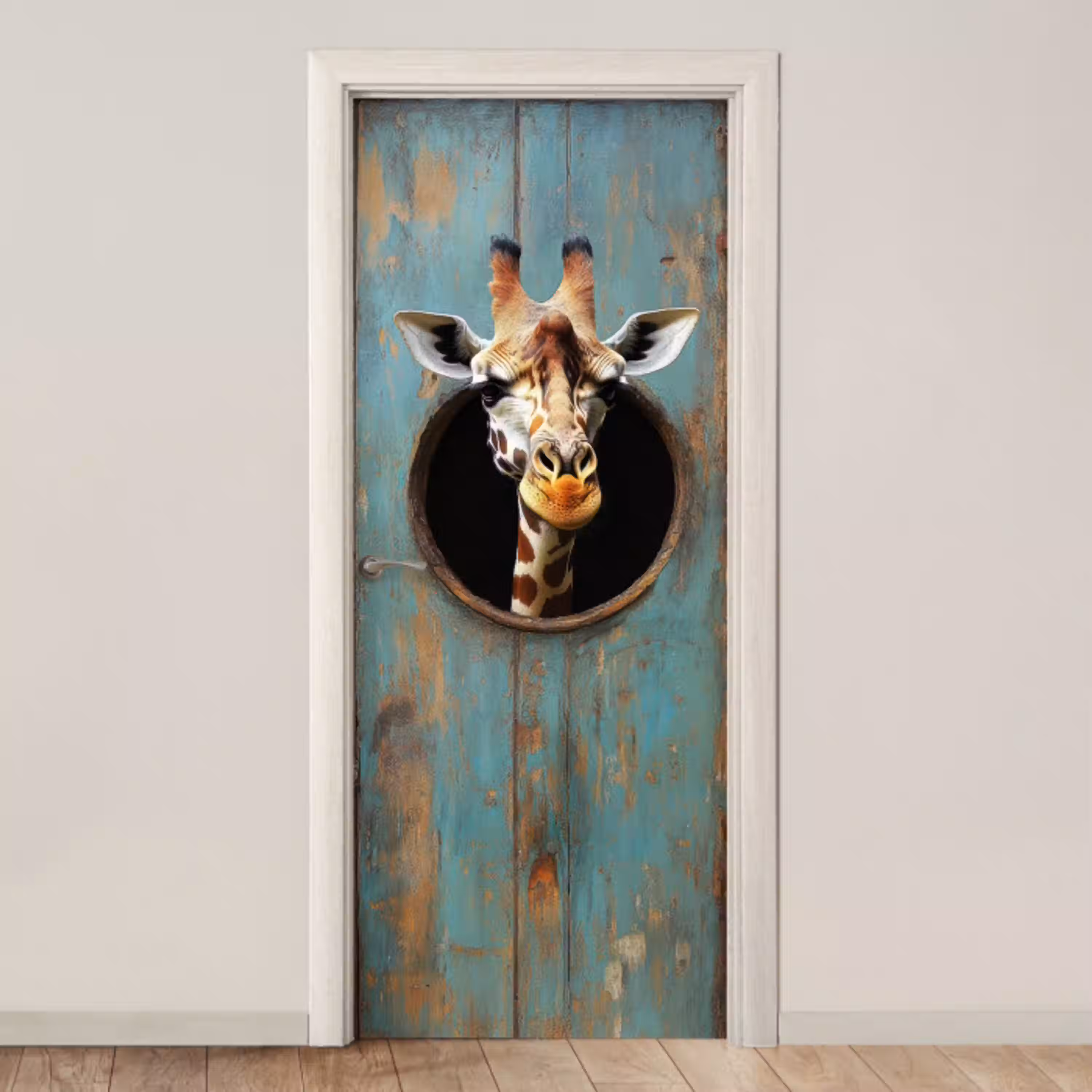 Giraf - Hout - Doorkijk - Dieren - Kop deurposter klein -3d_beige
